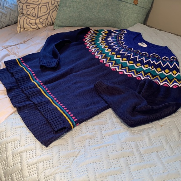 Old Navy fair isle pattern knit Crew Neck Pullover sweater ladies Navy medium - Picture 5 of 8